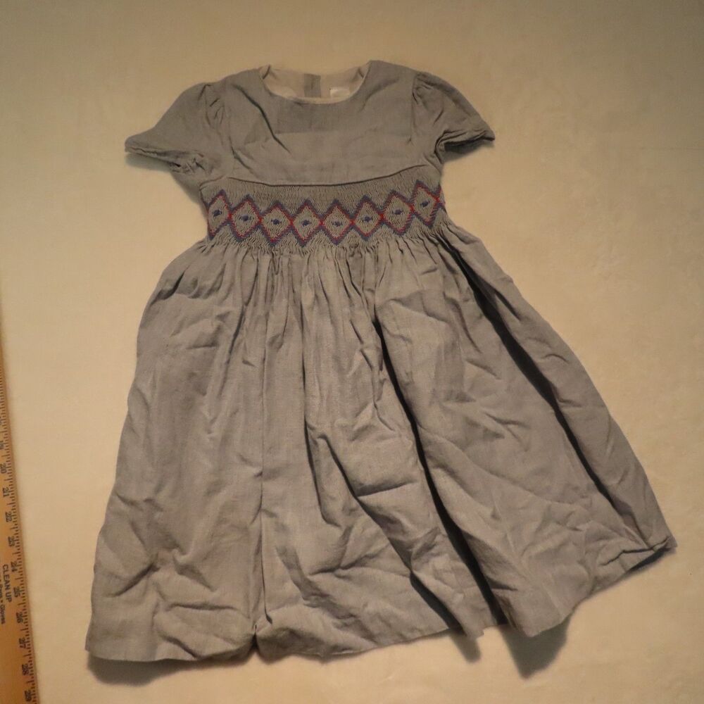 Edgehill Collection Girls 6X Blue Smocked Embroidered Dress Cotton Easter Church